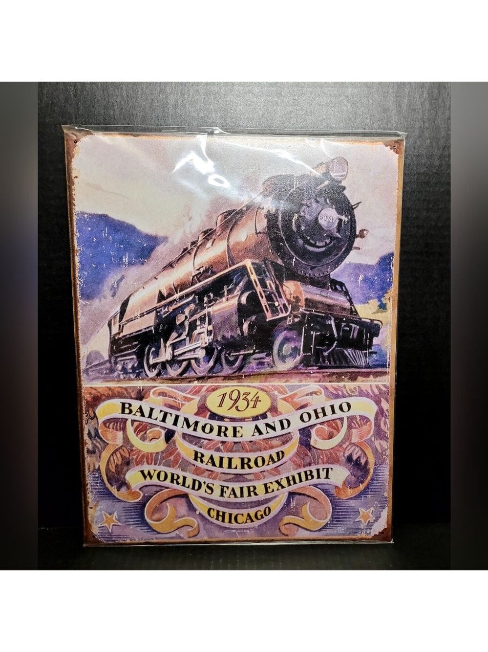 1934 Baltimore And Ohio Railroad World's Fair Exhibit Chocago Tin Sign